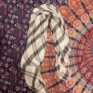 Grey white and pink striped scarf